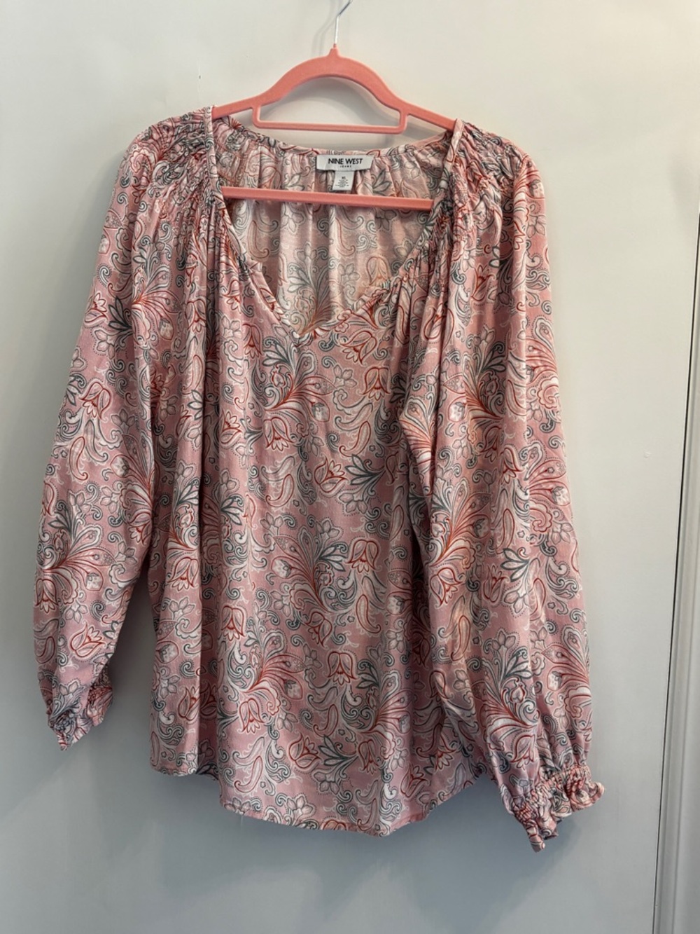 Nine West Pink Paisley-Print Peasant Top